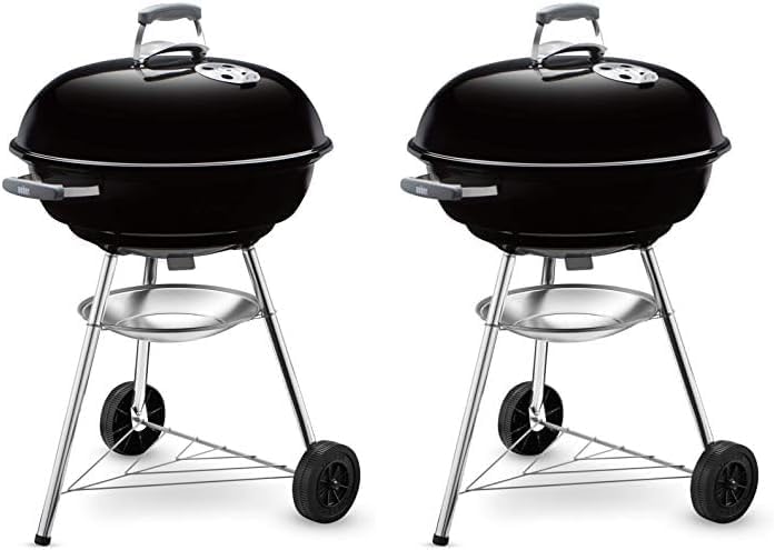 Barbecue a carbonella compatto Kettle, cottura Ø 47 cm, barbecue in porcellana smaltata con coperchio e caldaia con tre gambe e ruote, supporto di cottura cromato - Nero (1221004) - Wigtrends