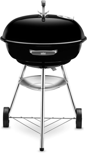 Barbecue a carbonella compatto Kettle, cottura Ø 47 cm, barbecue in porcellana smaltata con coperchio e caldaia con tre gambe e ruote, supporto di cottura cromato - Nero (1221004) - Wigtrends