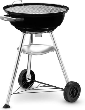 Barbecue a carbonella compatto Kettle, cottura Ø 47 cm, barbecue in porcellana smaltata con coperchio e caldaia con tre gambe e ruote, supporto di cottura cromato - Nero (1221004) - Wigtrends