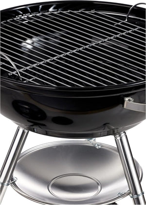 Barbecue a carbonella compatto Kettle, cottura Ø 47 cm, barbecue in porcellana smaltata con coperchio e caldaia con tre gambe e ruote, supporto di cottura cromato - Nero (1221004) - Wigtrends