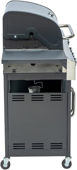 Barbecue a gas professionale XXL con 4 bruciatori multifunzione, 13 KW, completo di bruciatore laterale, coperchio, termometro, griglia in ghisa, ruote e telaio in acciaio inox - Wigtrends