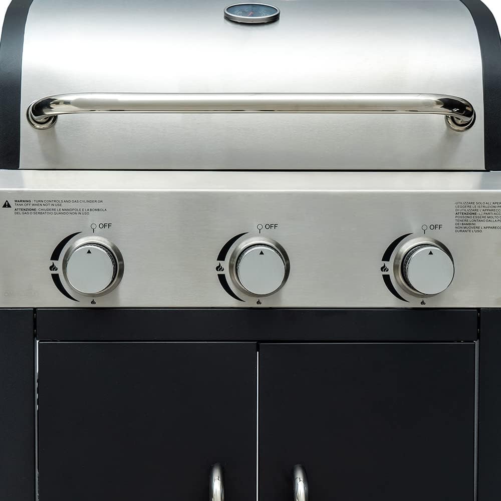 Barbecue a gas professionale XXL con 4 bruciatori multifunzione, 13 KW, completo di bruciatore laterale, coperchio, termometro, griglia in ghisa, ruote e telaio in acciaio inox - Wigtrends