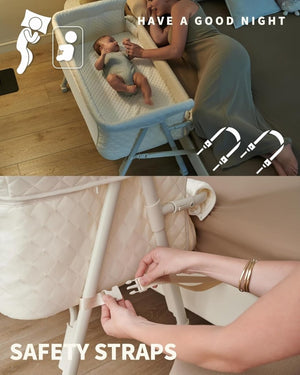 Bassinet Bedside Sleeper, Baby Crib for Newborn, Baby Bassinets Bedside Sleeper with 4 Auto - Lock & Adjustable Height, Breathable Mesh & Mattress - Wigtrends