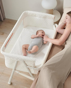 Bassinet Bedside Sleeper, Baby Crib for Newborn, Baby Bassinets Bedside Sleeper with 4 Auto - Lock & Adjustable Height, Breathable Mesh & Mattress - Wigtrends