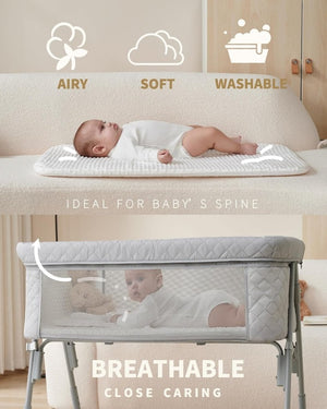 Bassinet Bedside Sleeper, Baby Crib for Newborn, Baby Bassinets Bedside Sleeper with 4 Auto - Lock & Adjustable Height, Breathable Mesh & Mattress - Wigtrends