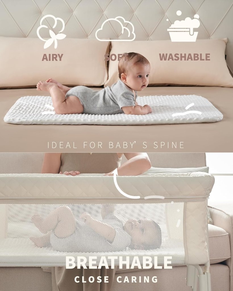 Bassinet Bedside Sleeper, Baby Crib for Newborn, Baby Bassinets Bedside Sleeper with 4 Auto - Lock & Adjustable Height, Breathable Mesh & Mattress - Wigtrends