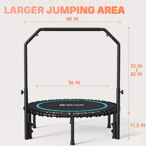 BCAN 450/550 LBS Foldable Mini Trampoline, 40"/48" Fitness Trampoline with Bungees, U Shape Adjustable Foam Handle, Stable & Quiet Exercise Rebounder for Adults Indoor/Outdoor Workout - Wigtrends