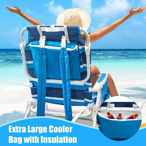 Beach Chair 2 Pack 5 Positions Textilene Folding Reclining Beach Chair with Backpack Straps Cooler Bag & Cup Holder for Outdoor Lawn Camping - Wigtrends