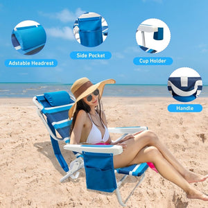 Beach Chair 2 Pack 5 Positions Textilene Folding Reclining Beach Chair with Backpack Straps Cooler Bag & Cup Holder for Outdoor Lawn Camping - Wigtrends