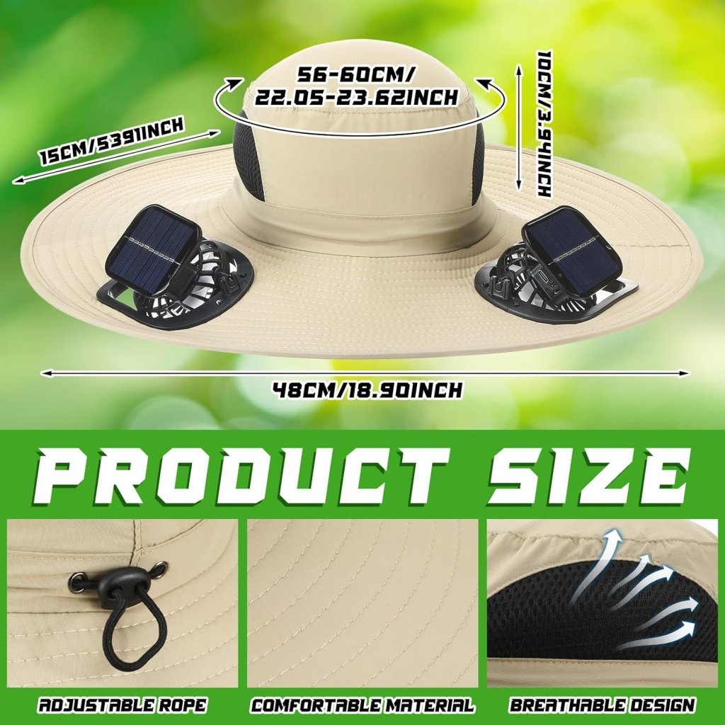 Berlune Men Sun Hat with 2 Solar Fan Fishing Wide Brim Sun Hat for Outdoor Summer Camping Beach, USB & Solar Powered - Wigtrends