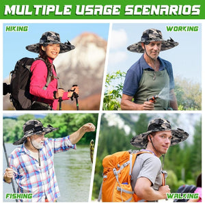 Berlune Men Sun Hat with 2 Solar Fan Fishing Wide Brim Sun Hat for Outdoor Summer Camping Beach, USB & Solar Powered - Wigtrends