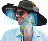 Berlune Men Sun Hat with 2 Solar Fan Fishing Wide Brim Sun Hat for Outdoor Summer Camping Beach, USB & Solar Powered - Wigtrends