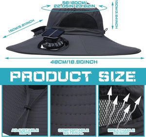 Berlune Men Sun Hat with 2 Solar Fan Fishing Wide Brim Sun Hat for Outdoor Summer Camping Beach, USB & Solar Powered - Wigtrends