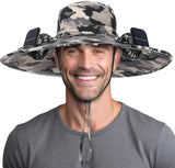 Berlune Men Sun Hat with 2 Solar Fan Fishing Wide Brim Sun Hat for Outdoor Summer Camping Beach, USB & Solar Powered - Wigtrends