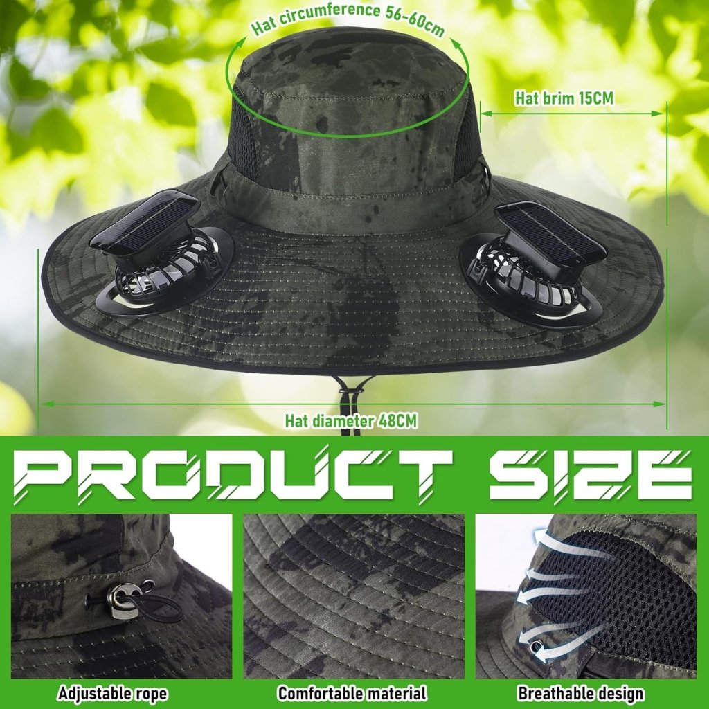 Berlune Men Sun Hat with 2 Solar Fan Fishing Wide Brim Sun Hat for Outdoor Summer Camping Beach, USB & Solar Powered - Wigtrends
