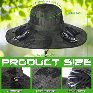 Berlune Men Sun Hat with 2 Solar Fan Fishing Wide Brim Sun Hat for Outdoor Summer Camping Beach, USB & Solar Powered - Wigtrends