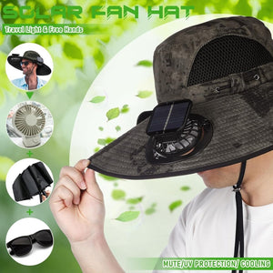 Berlune Men Sun Hat with 2 Solar Fan Fishing Wide Brim Sun Hat for Outdoor Summer Camping Beach, USB & Solar Powered - Wigtrends