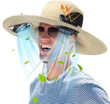 Berlune Men Sun Hat with 2 Solar Fan Fishing Wide Brim Sun Hat for Outdoor Summer Camping Beach, USB & Solar Powered - Wigtrends