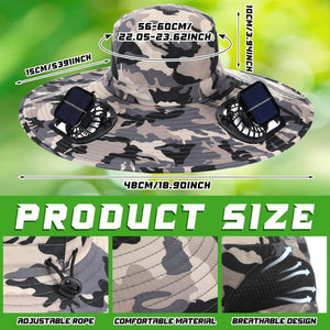 Berlune Men Sun Hat with 2 Solar Fan Fishing Wide Brim Sun Hat for Outdoor Summer Camping Beach, USB & Solar Powered - Wigtrends