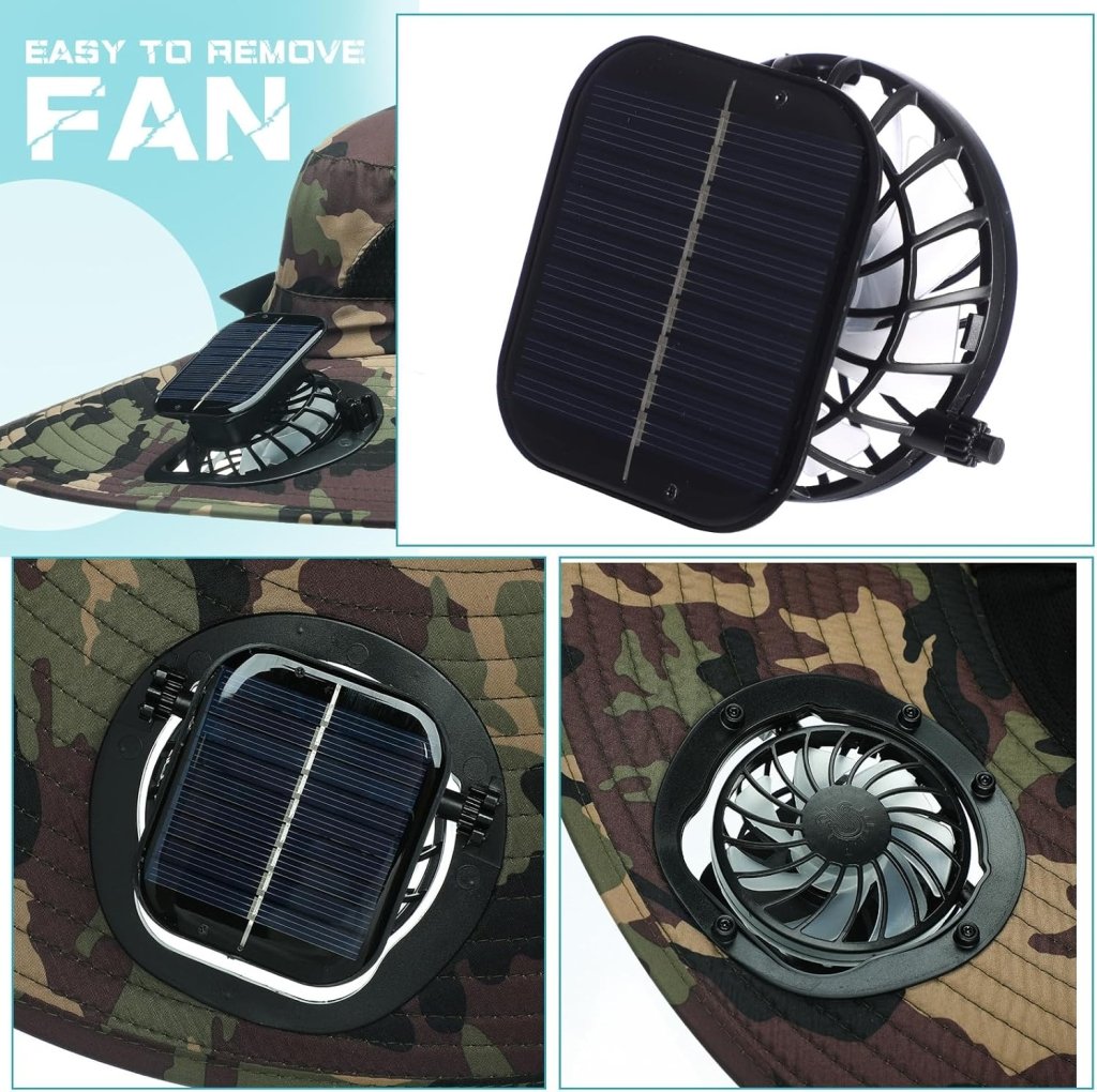 Berlune Men Sun Hat with 2 Solar Fan Fishing Wide Brim Sun Hat for Outdoor Summer Camping Beach, USB & Solar Powered - Wigtrends