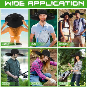 Berlune Men Sun Hat with 2 Solar Fan Fishing Wide Brim Sun Hat for Outdoor Summer Camping Beach, USB & Solar Powered - Wigtrends