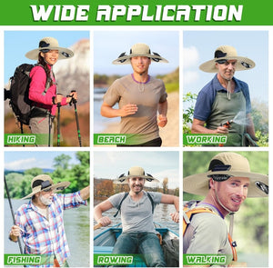 Berlune Men Sun Hat with 2 Solar Fan Fishing Wide Brim Sun Hat for Outdoor Summer Camping Beach, USB & Solar Powered - Wigtrends