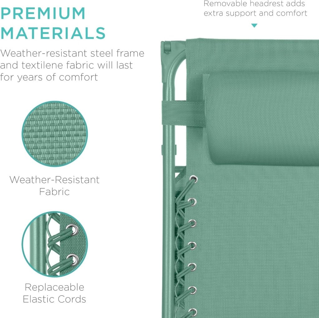 Best Choice Products Folding Zero Gravity Outdoor Recliner Patio Lounge Chair w/Adjustable Canopy Shade, Headrest, Side Accessory Tray, Textilene Mesh - Peacock Blue - Wigtrends