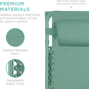 Best Choice Products Folding Zero Gravity Outdoor Recliner Patio Lounge Chair w/Adjustable Canopy Shade, Headrest, Side Accessory Tray, Textilene Mesh - Peacock Blue - Wigtrends