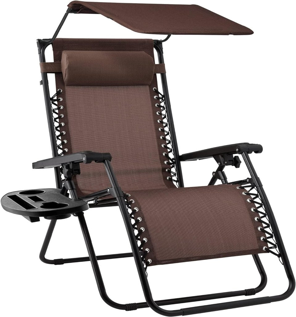 Best Choice Products Folding Zero Gravity Outdoor Recliner Patio Lounge Chair w/Adjustable Canopy Shade, Headrest, Side Accessory Tray, Textilene Mesh - Peacock Blue - Wigtrends