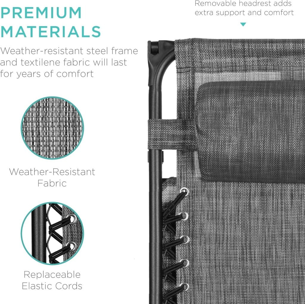 Best Choice Products Folding Zero Gravity Outdoor Recliner Patio Lounge Chair w/Adjustable Canopy Shade, Headrest, Side Accessory Tray, Textilene Mesh - Peacock Blue - Wigtrends