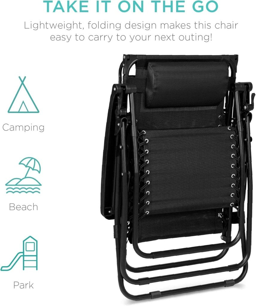Best Choice Products Folding Zero Gravity Outdoor Recliner Patio Lounge Chair w/Adjustable Canopy Shade, Headrest, Side Accessory Tray, Textilene Mesh - Peacock Blue - Wigtrends
