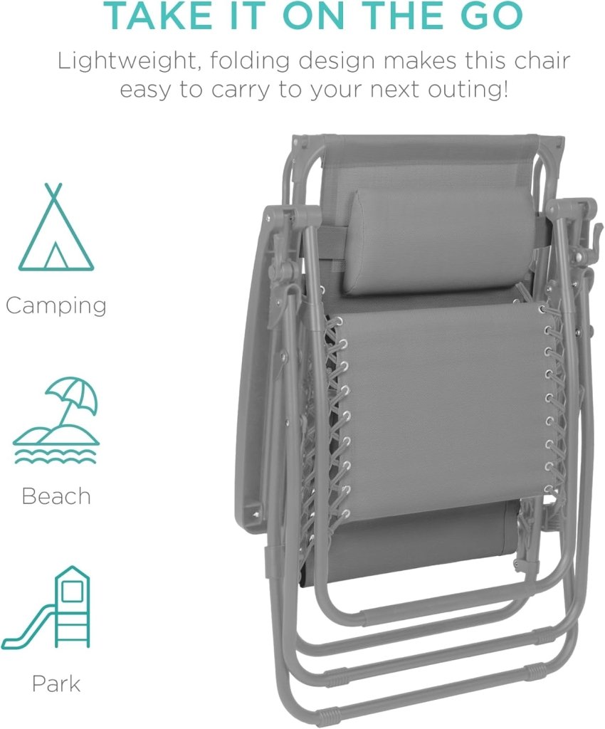 Best Choice Products Folding Zero Gravity Outdoor Recliner Patio Lounge Chair w/Adjustable Canopy Shade, Headrest, Side Accessory Tray, Textilene Mesh - Peacock Blue - Wigtrends