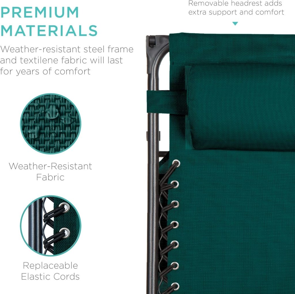 Best Choice Products Folding Zero Gravity Outdoor Recliner Patio Lounge Chair w/Adjustable Canopy Shade, Headrest, Side Accessory Tray, Textilene Mesh - Peacock Blue - Wigtrends