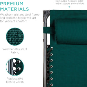 Best Choice Products Folding Zero Gravity Outdoor Recliner Patio Lounge Chair w/Adjustable Canopy Shade, Headrest, Side Accessory Tray, Textilene Mesh - Peacock Blue - Wigtrends