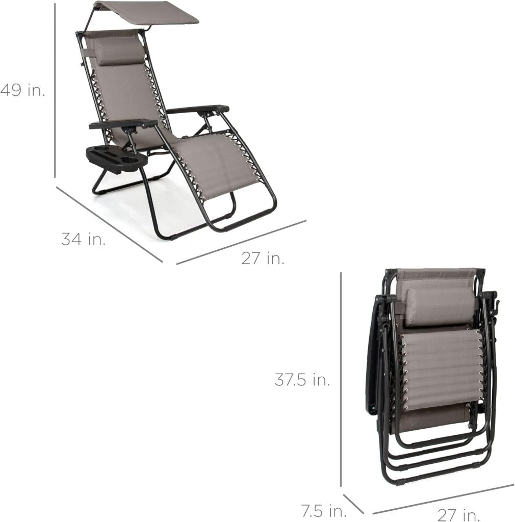 Best Choice Products Folding Zero Gravity Outdoor Recliner Patio Lounge Chair w/Adjustable Canopy Shade, Headrest, Side Accessory Tray, Textilene Mesh - Peacock Blue - Wigtrends