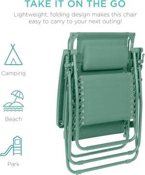 Best Choice Products Folding Zero Gravity Outdoor Recliner Patio Lounge Chair w/Adjustable Canopy Shade, Headrest, Side Accessory Tray, Textilene Mesh - Peacock Blue - Wigtrends