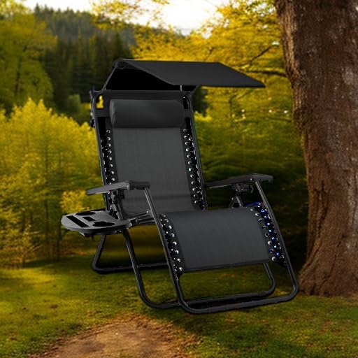 Best Choice Products Folding Zero Gravity Outdoor Recliner Patio Lounge Chair w/Adjustable Canopy Shade, Headrest, Side Accessory Tray, Textilene Mesh - Peacock Blue - Wigtrends