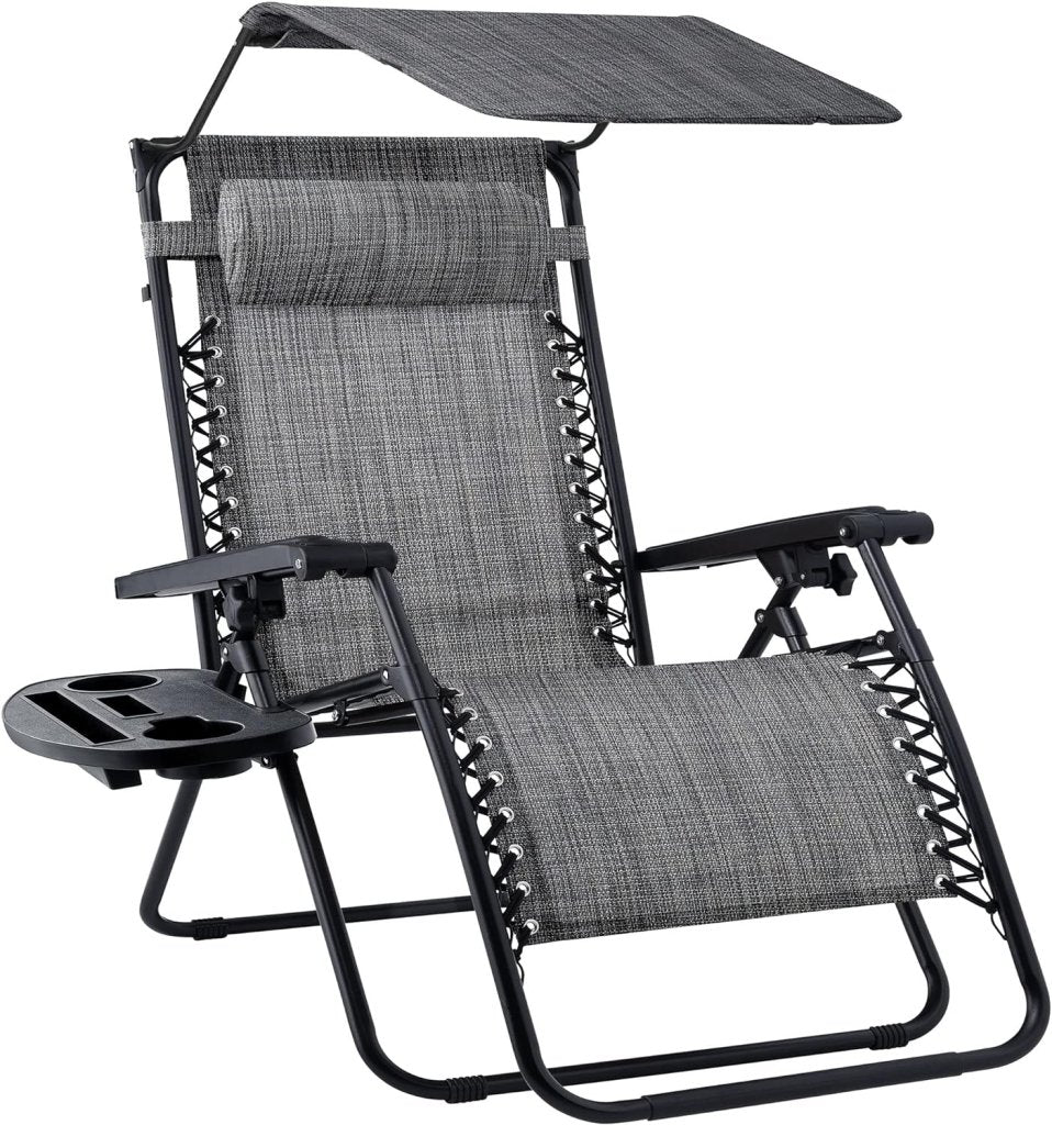 Best Choice Products Folding Zero Gravity Outdoor Recliner Patio Lounge Chair w/Adjustable Canopy Shade, Headrest, Side Accessory Tray, Textilene Mesh - Peacock Blue - Wigtrends
