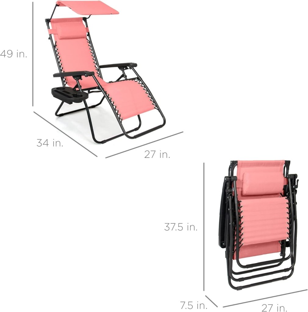 Best Choice Products Folding Zero Gravity Outdoor Recliner Patio Lounge Chair w/Adjustable Canopy Shade, Headrest, Side Accessory Tray, Textilene Mesh - Peacock Blue - Wigtrends