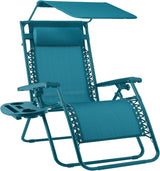Best Choice Products Folding Zero Gravity Outdoor Recliner Patio Lounge Chair w/Adjustable Canopy Shade, Headrest, Side Accessory Tray, Textilene Mesh - Peacock Blue - Wigtrends
