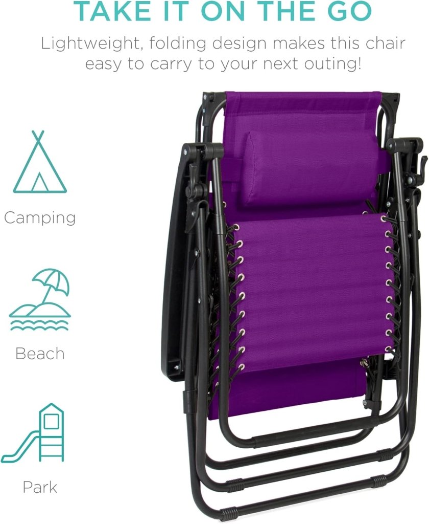 Best Choice Products Folding Zero Gravity Outdoor Recliner Patio Lounge Chair w/Adjustable Canopy Shade, Headrest, Side Accessory Tray, Textilene Mesh - Peacock Blue - Wigtrends