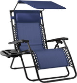 Best Choice Products Folding Zero Gravity Outdoor Recliner Patio Lounge Chair w/Adjustable Canopy Shade, Headrest, Side Accessory Tray, Textilene Mesh - Peacock Blue - Wigtrends