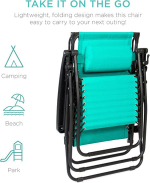 Best Choice Products Folding Zero Gravity Outdoor Recliner Patio Lounge Chair w/Adjustable Canopy Shade, Headrest, Side Accessory Tray, Textilene Mesh - Peacock Blue - Wigtrends