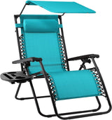Best Choice Products Folding Zero Gravity Outdoor Recliner Patio Lounge Chair w/Adjustable Canopy Shade, Headrest, Side Accessory Tray, Textilene Mesh - Peacock Blue - Wigtrends