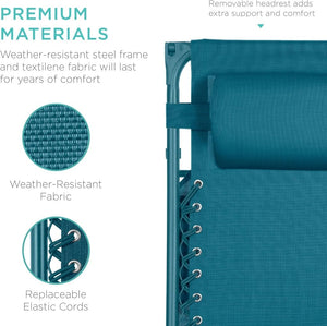 Best Choice Products Folding Zero Gravity Outdoor Recliner Patio Lounge Chair w/Adjustable Canopy Shade, Headrest, Side Accessory Tray, Textilene Mesh - Peacock Blue - Wigtrends