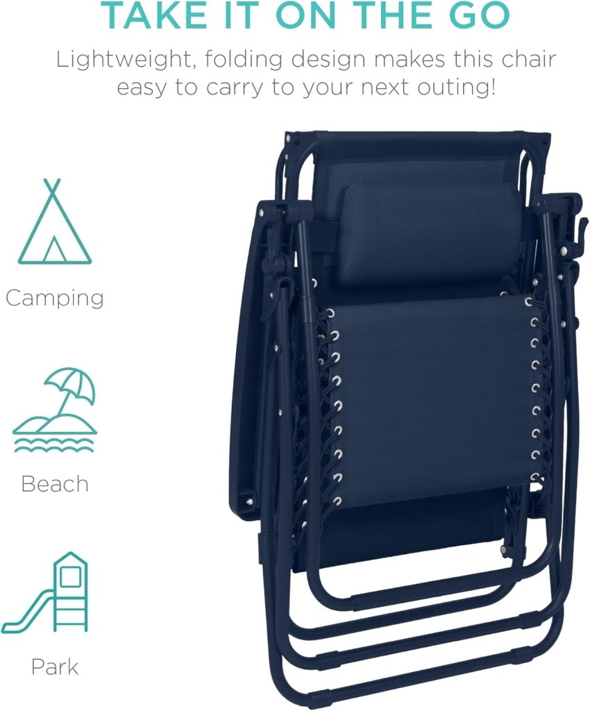 Best Choice Products Folding Zero Gravity Outdoor Recliner Patio Lounge Chair w/Adjustable Canopy Shade, Headrest, Side Accessory Tray, Textilene Mesh - Peacock Blue - Wigtrends