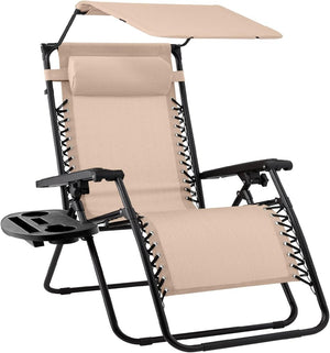 Best Choice Products Folding Zero Gravity Outdoor Recliner Patio Lounge Chair w/Adjustable Canopy Shade, Headrest, Side Accessory Tray, Textilene Mesh - Peacock Blue - Wigtrends