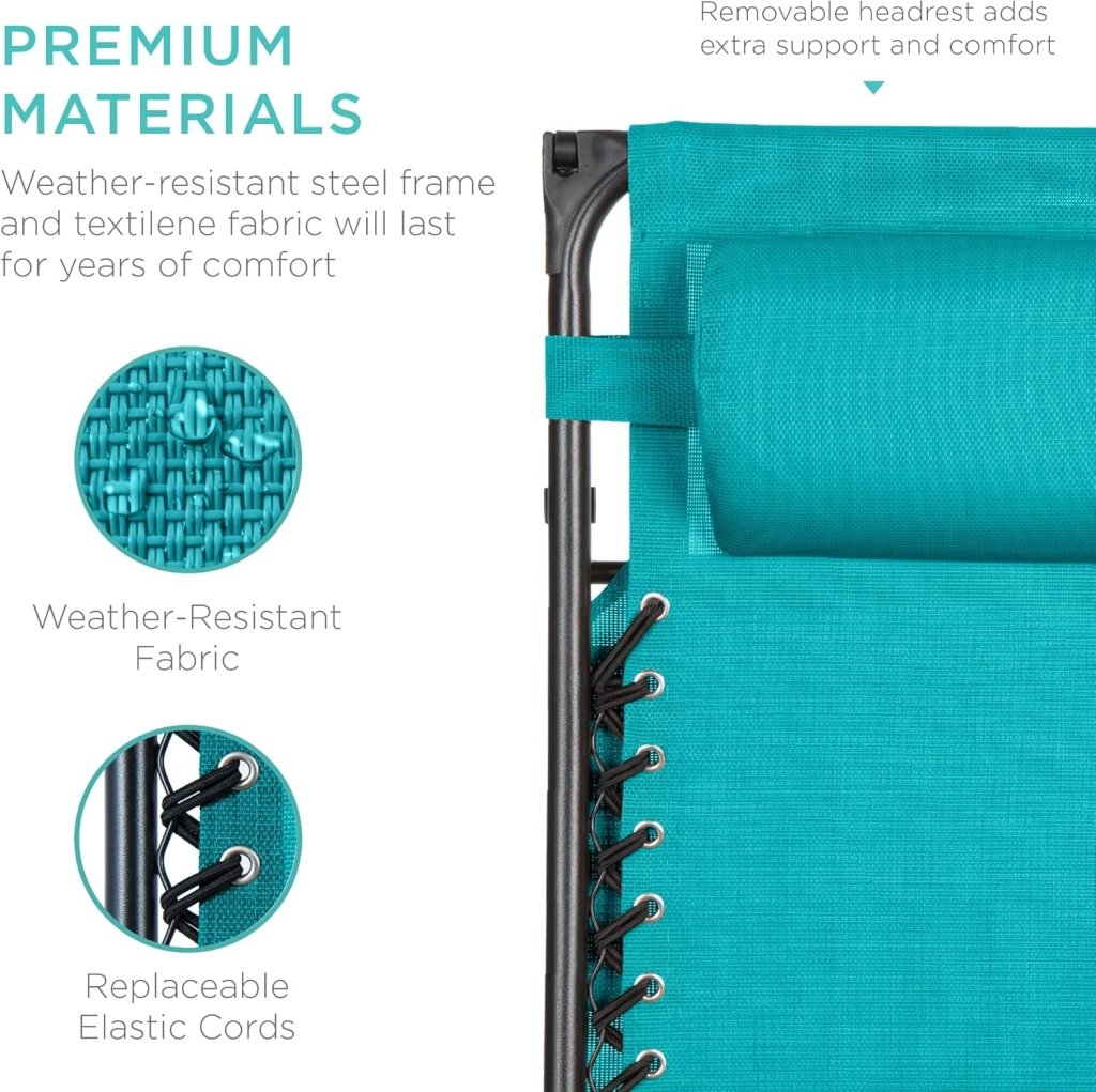 Best Choice Products Folding Zero Gravity Outdoor Recliner Patio Lounge Chair w/Adjustable Canopy Shade, Headrest, Side Accessory Tray, Textilene Mesh - Peacock Blue - Wigtrends