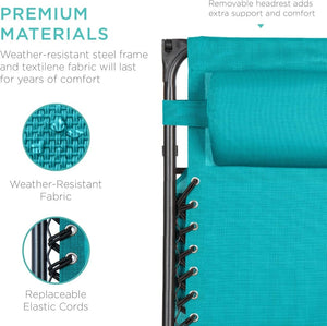 Best Choice Products Folding Zero Gravity Outdoor Recliner Patio Lounge Chair w/Adjustable Canopy Shade, Headrest, Side Accessory Tray, Textilene Mesh - Peacock Blue - Wigtrends