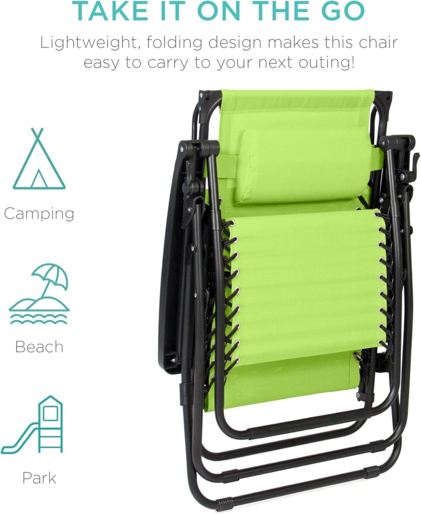 Best Choice Products Folding Zero Gravity Outdoor Recliner Patio Lounge Chair w/Adjustable Canopy Shade, Headrest, Side Accessory Tray, Textilene Mesh - Peacock Blue - Wigtrends